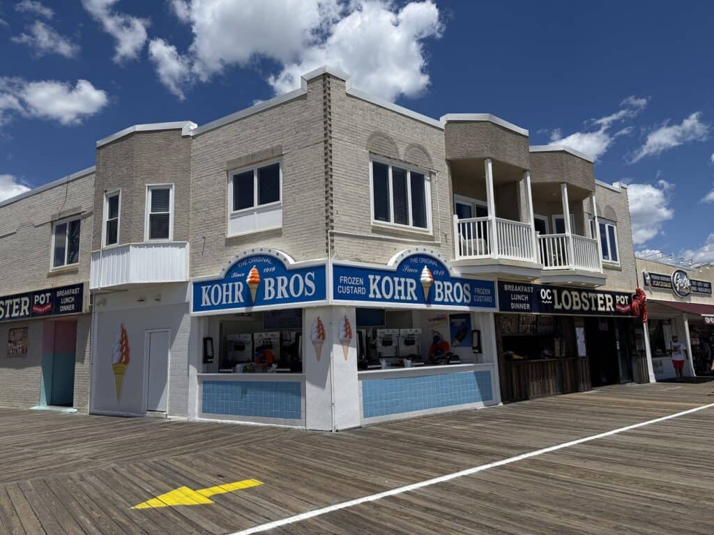 The Kohr Bros Frozen Custard stand at 10th Street and the Ocean City boardwalk, New Jersey