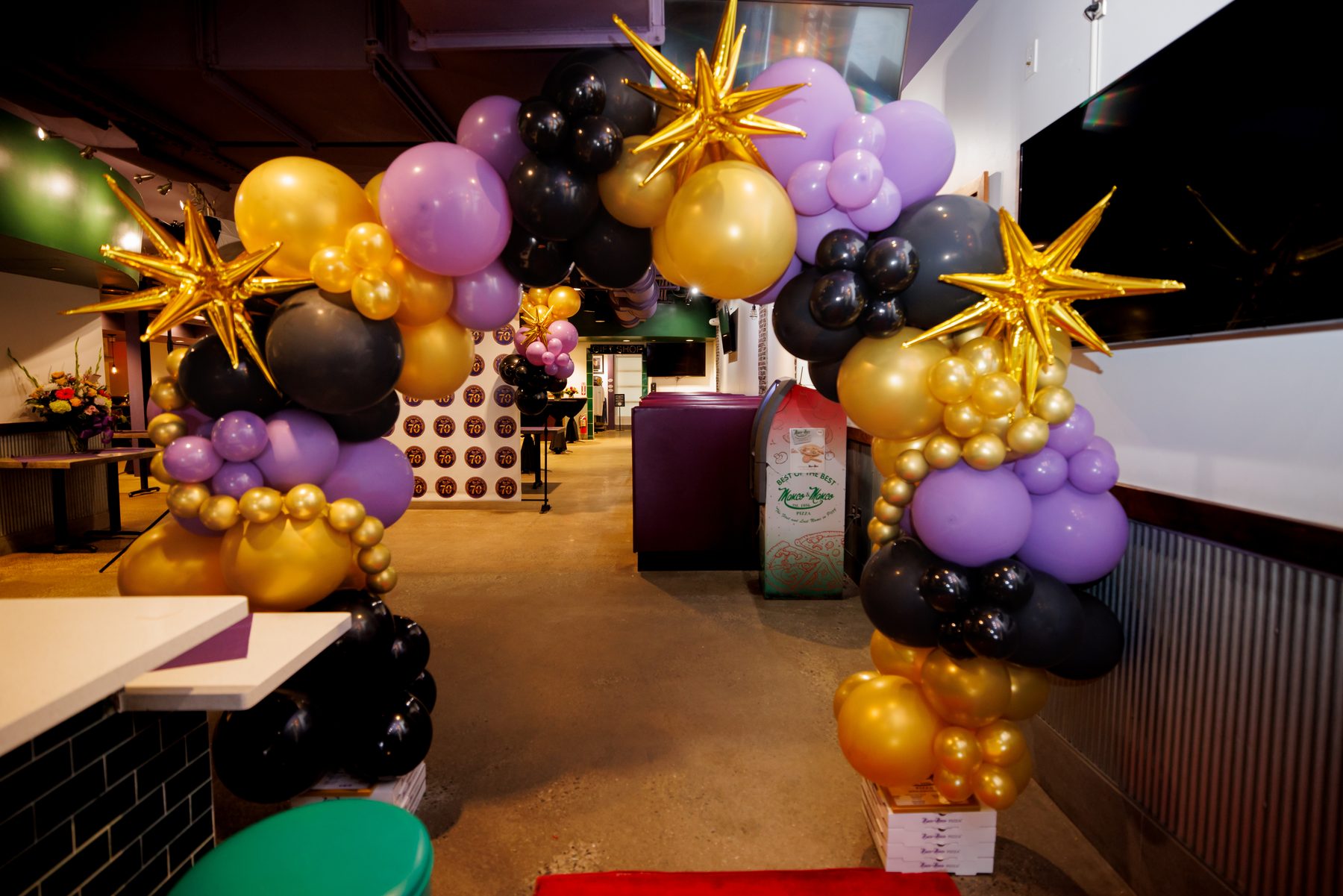 Balloon arch at the entrance to the private party room at Manco & Manco 9th & Boardwalk in Ocean City, NJ